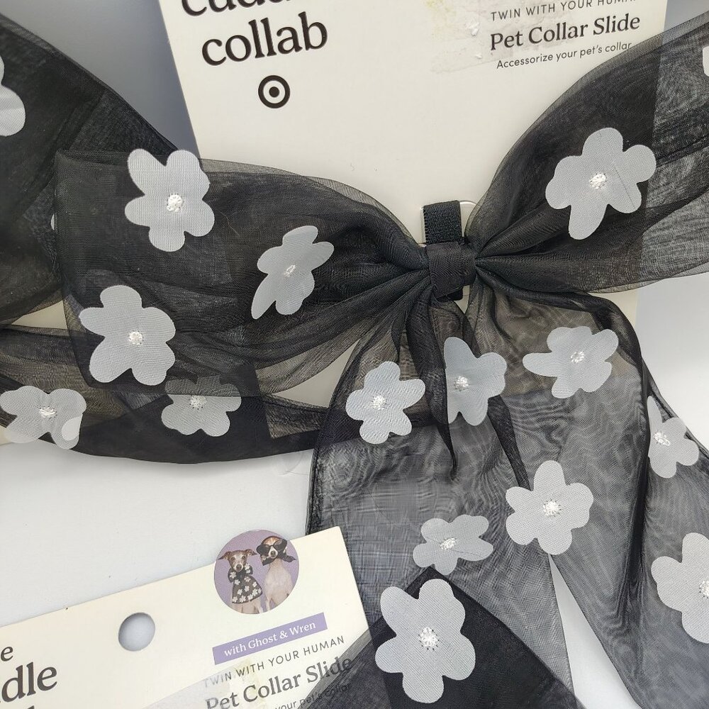 Pet Bow Collar Slide Cuddle Collab Black Sheer White Flowers Lot of 3 Dog Cat - Picture 9 of 12